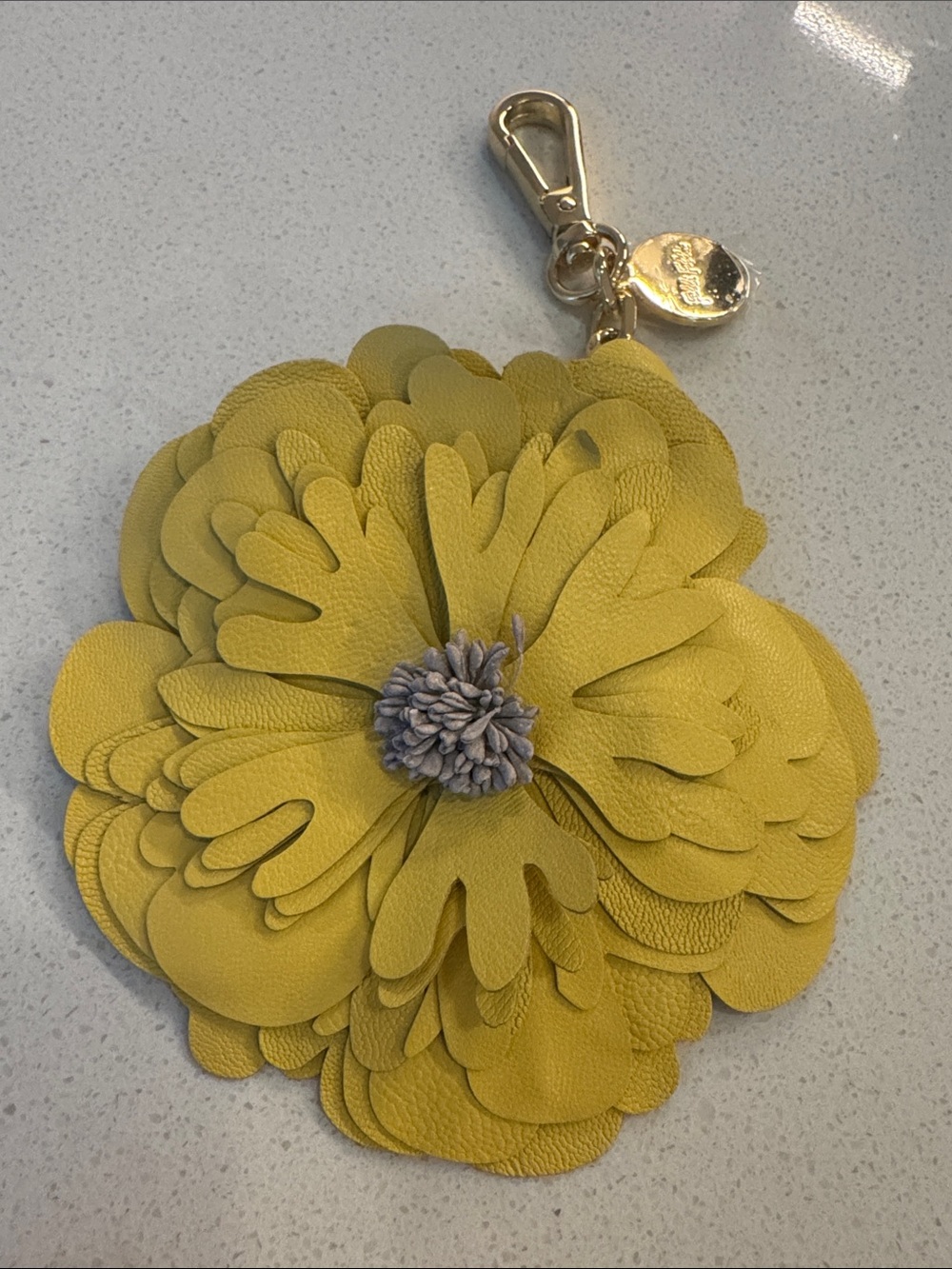 Yellow Leather Flower Key & Card Holder Charm with Gold Hardware